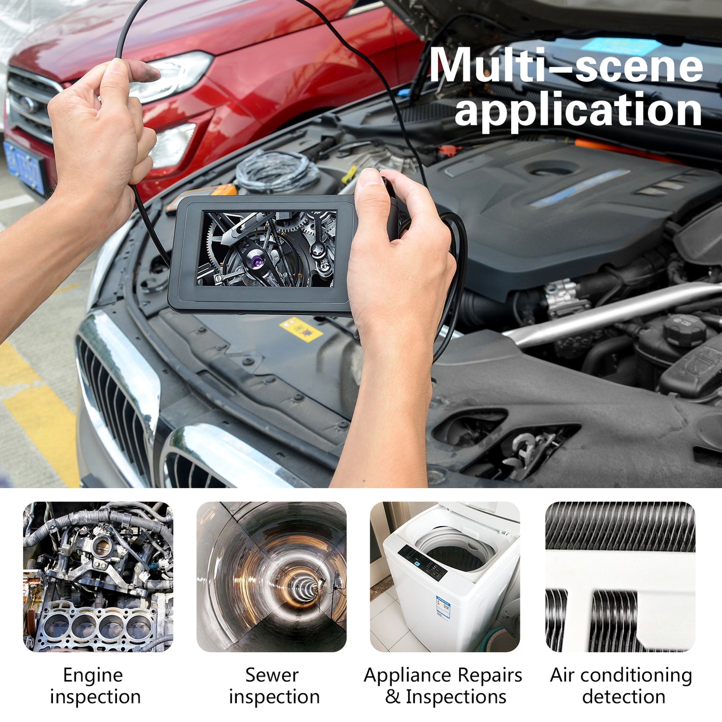 Inskam Inskam-129 10m Hard Tube 4.3 inch Screen HD 1080P 8mm Waterproof Lens Industrial Endoscope 8-LED Inspection Camera