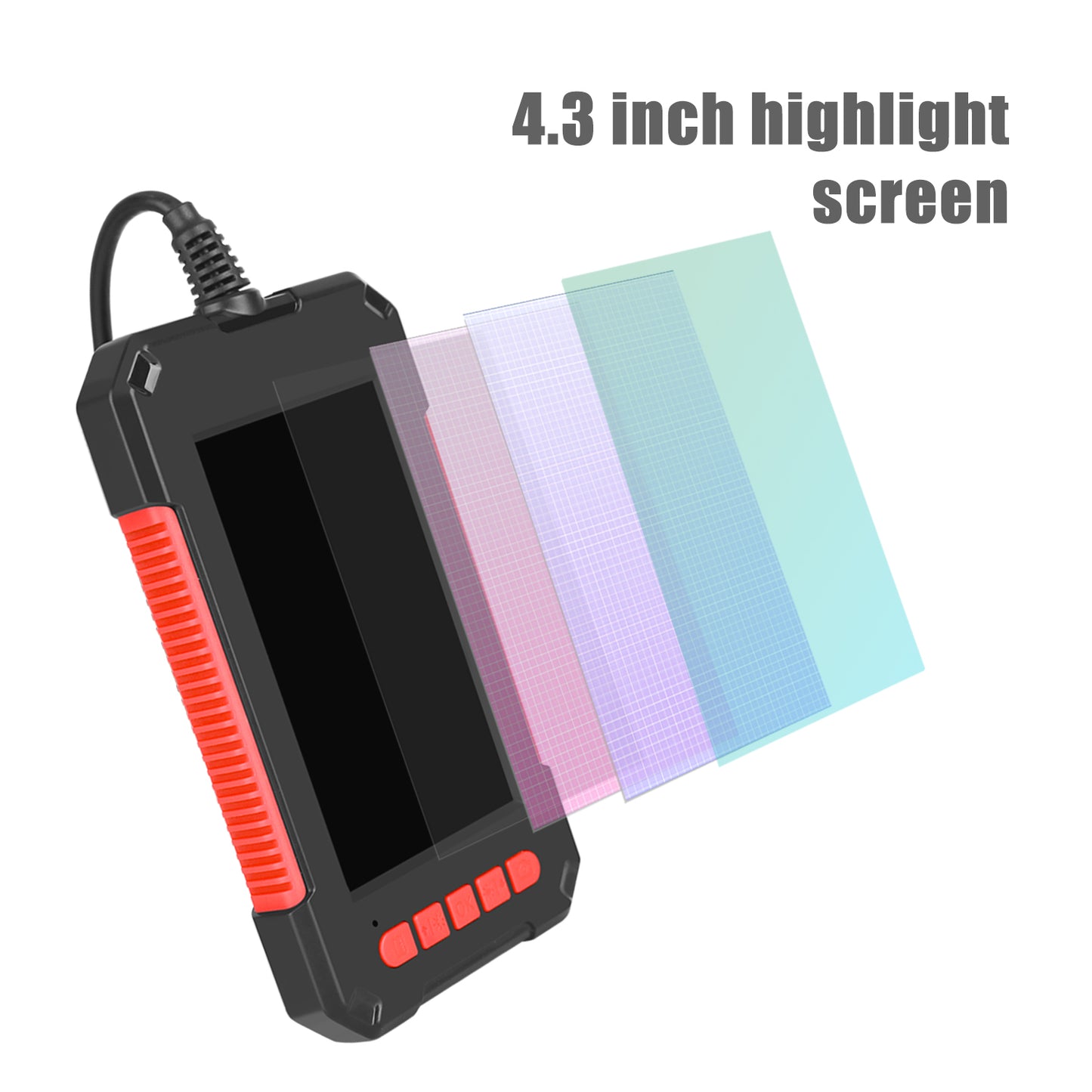 P40 5m Hard Wire 4.3 inch Screen Rechargeable 1080P Endoscope 6-LED 3.9mm Lens Waterproof Industrial Inspection Camera - Red