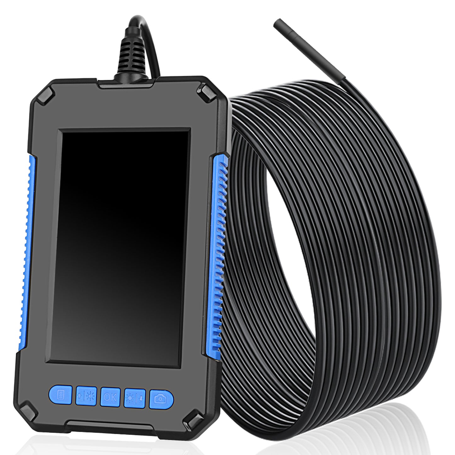 P40 10m Hard Wire 5.5mm Lens 4.3 inch Screen Industrial Endoscope Camera 6-LED Rechargeable Waterproof HD 1080P Inspection Tool - Blue