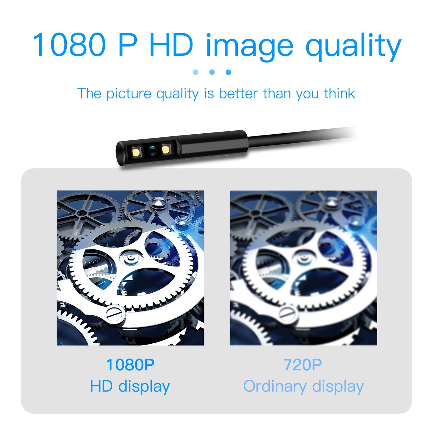 P100 2m Rigid Cable, 6-LED Pipe Inspection Borescope 8mm Lens 2.4 Inch IPS Screen HD 1080P Industrial Endoscope Camera - Side Lens