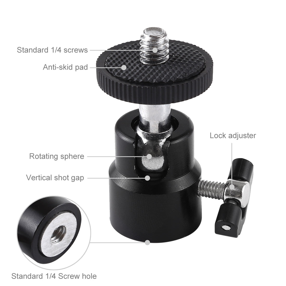 Puluz PU412 1/4 inch Screw Metal Tripod Ball Head Adapter with Lock