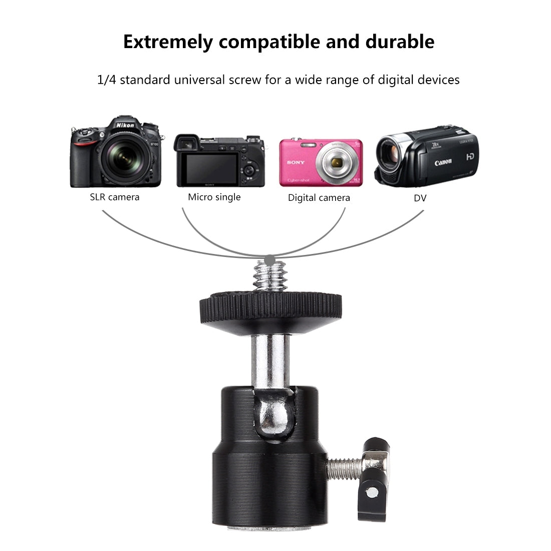 Puluz PU412 1/4 inch Screw Metal Tripod Ball Head Adapter with Lock