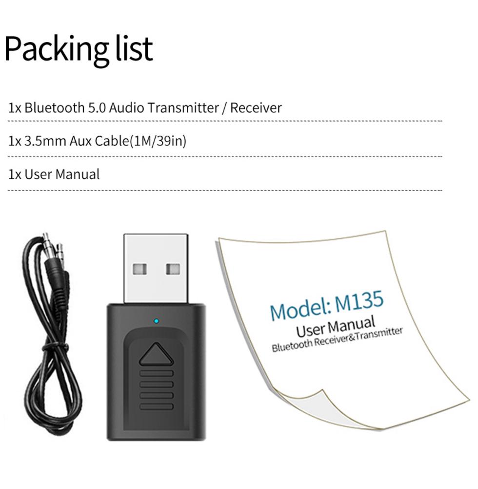 M315 4 In 1 Wireless Bluetooth 5.0 Audio Transmitter Receiver Portable Mini AUX USB Stereo Audio Adapter for TV Car PC Headphones