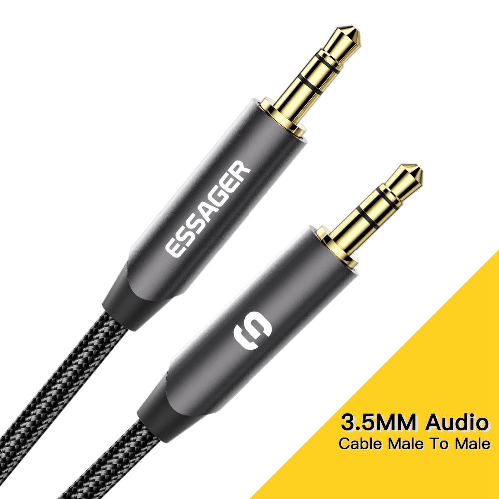 Essager 2m Audio Cable 3.5mm Jack 24K Gold Plated Male to Male AUX Extension Cable - Grey