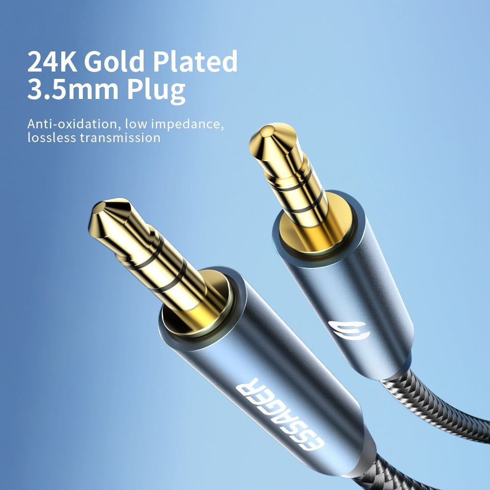 Essager 5m AUX Cable 3.5mm Jack Male to Male Extension Audio Speaker Cable for Car PC TV - Grey