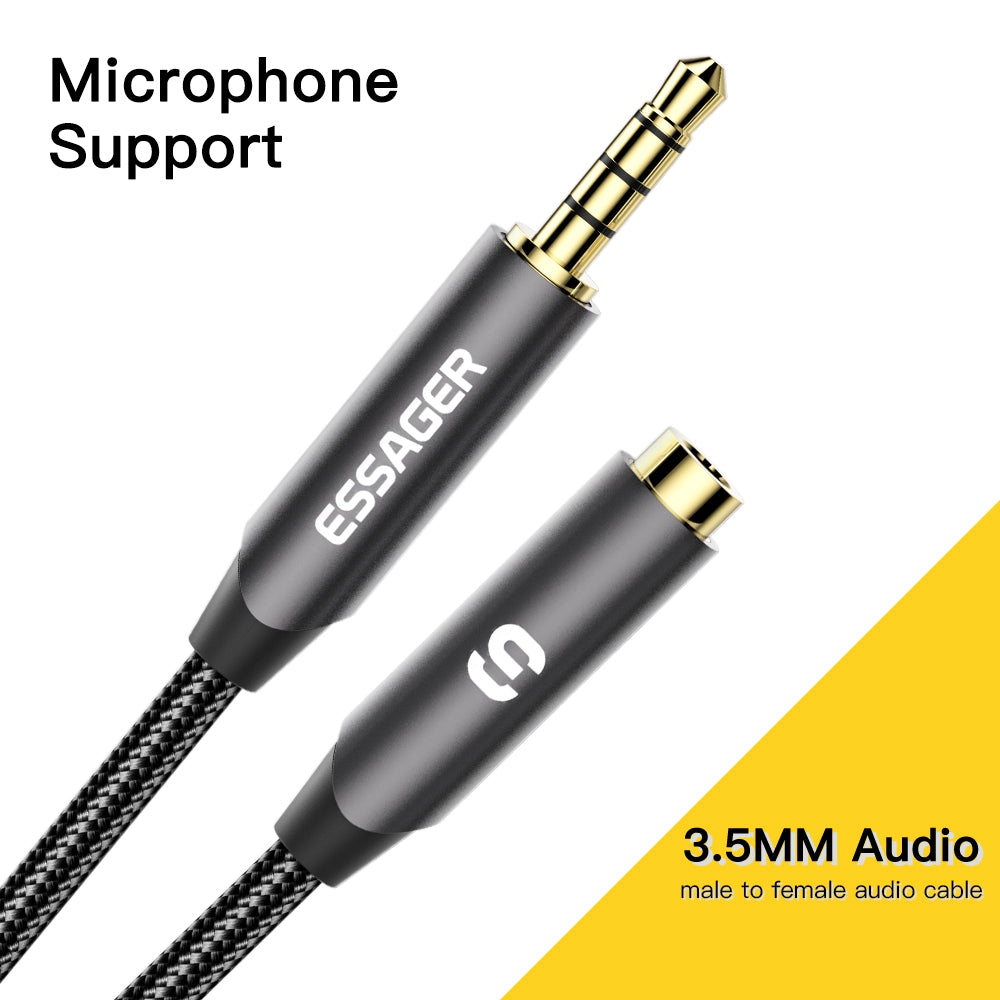 Essager 0.5m 3.5mm 4-Pole Male to Female Braided Wire Audio Extension Cord AUX Cable