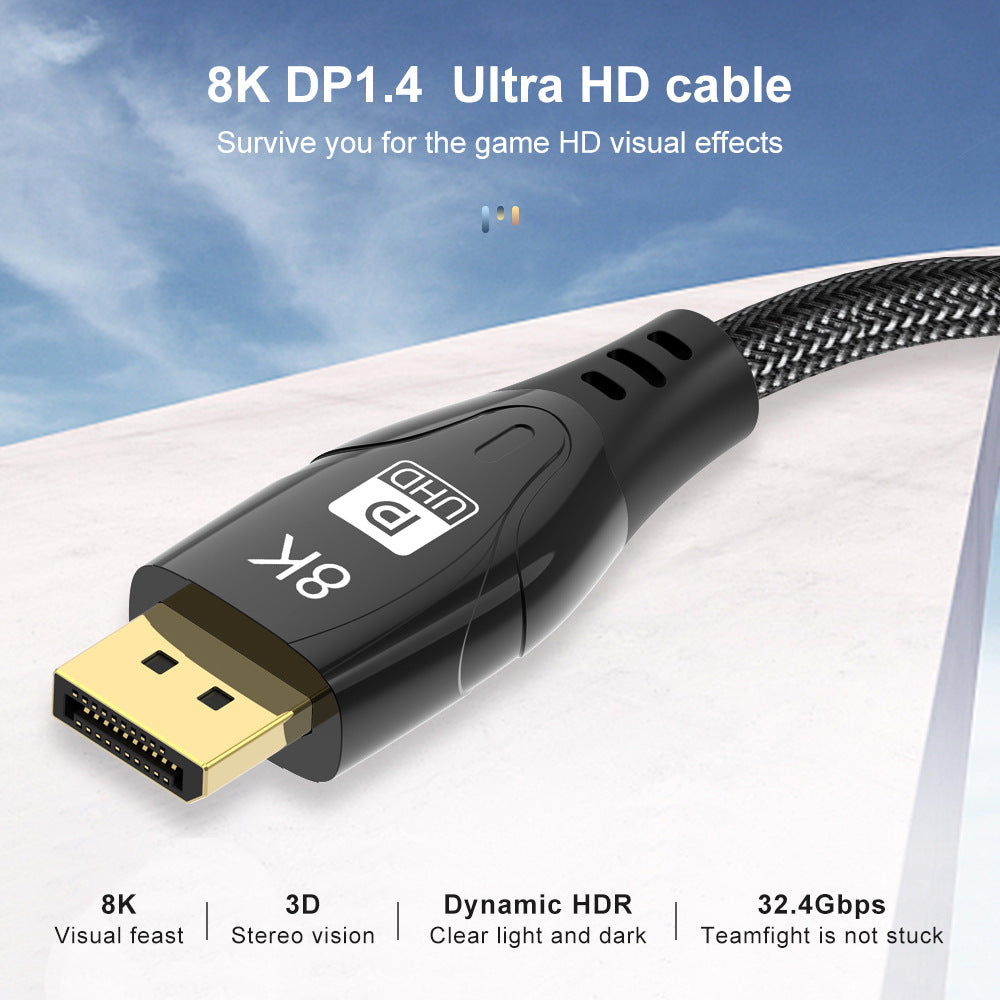 1.5m DP to DP 1.4 8K / 4K Ultra HD Cable 144 / 165hz Monitor TV Gaming Stereo Audio Video Cable