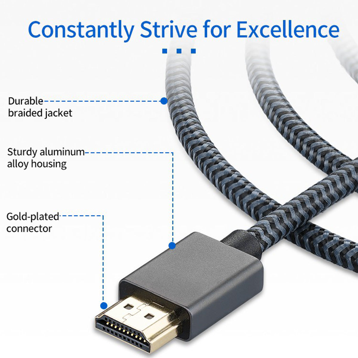 Uniqkart 1.2m HDMI 2.0 High-Definition Cable 4K/60Hz Video Audio Transfer Braided High Speed 18Gbps Cable Cord