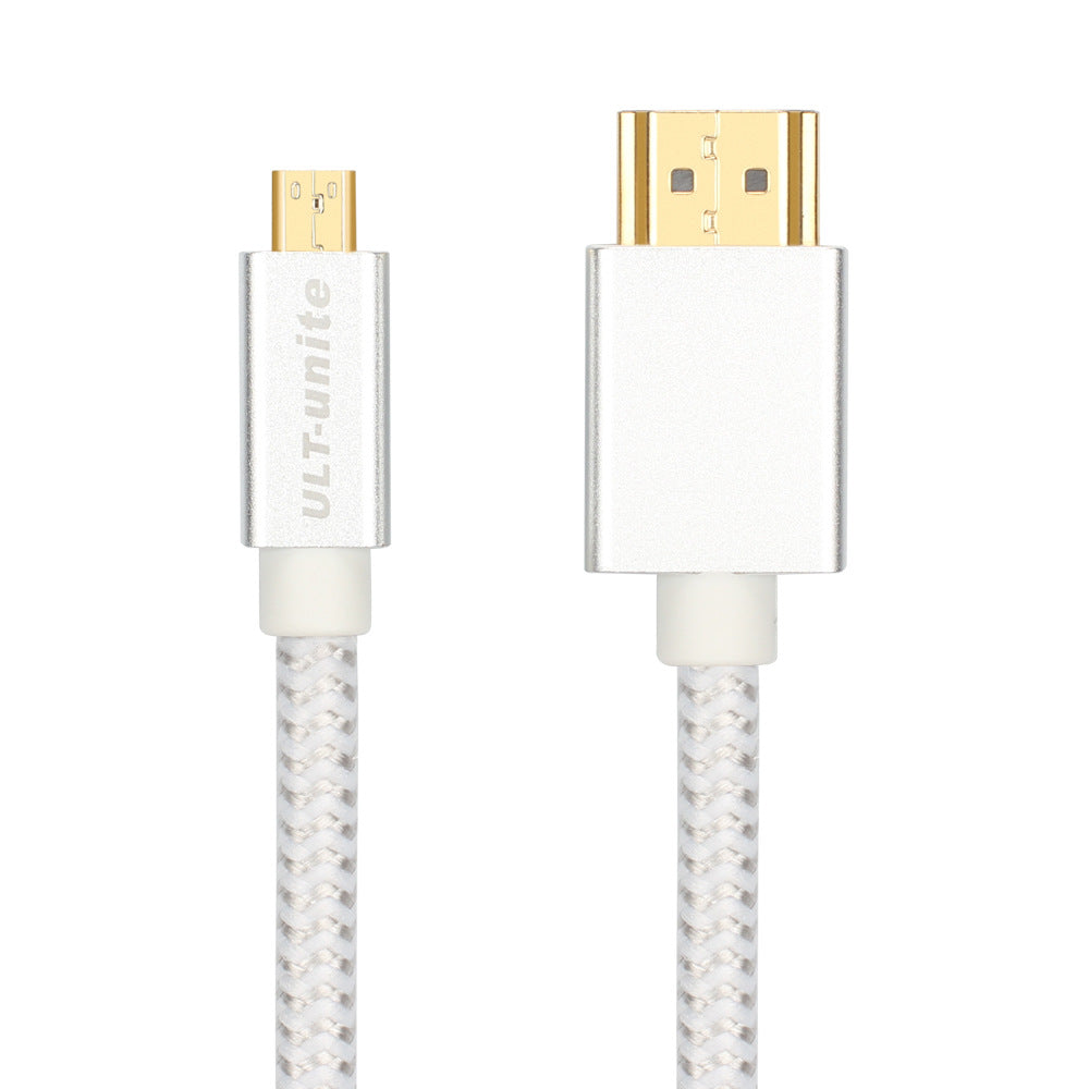 ULT-UNITE 2m Micro HDMI to HDMI 2.0 High-Definition Cable 4K/60Hz Video Audio Transmission Cord for HDTV Protector - Silver/White