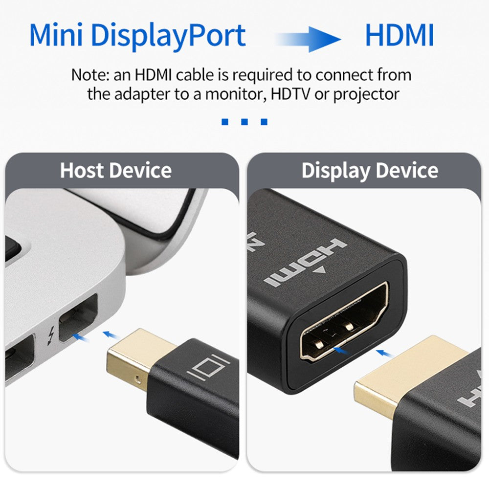 4K 60Hz Mini DisplayPort Male to HDMI Female Adapter Cable Braided Gold-plated Connector Cord (0.2m)