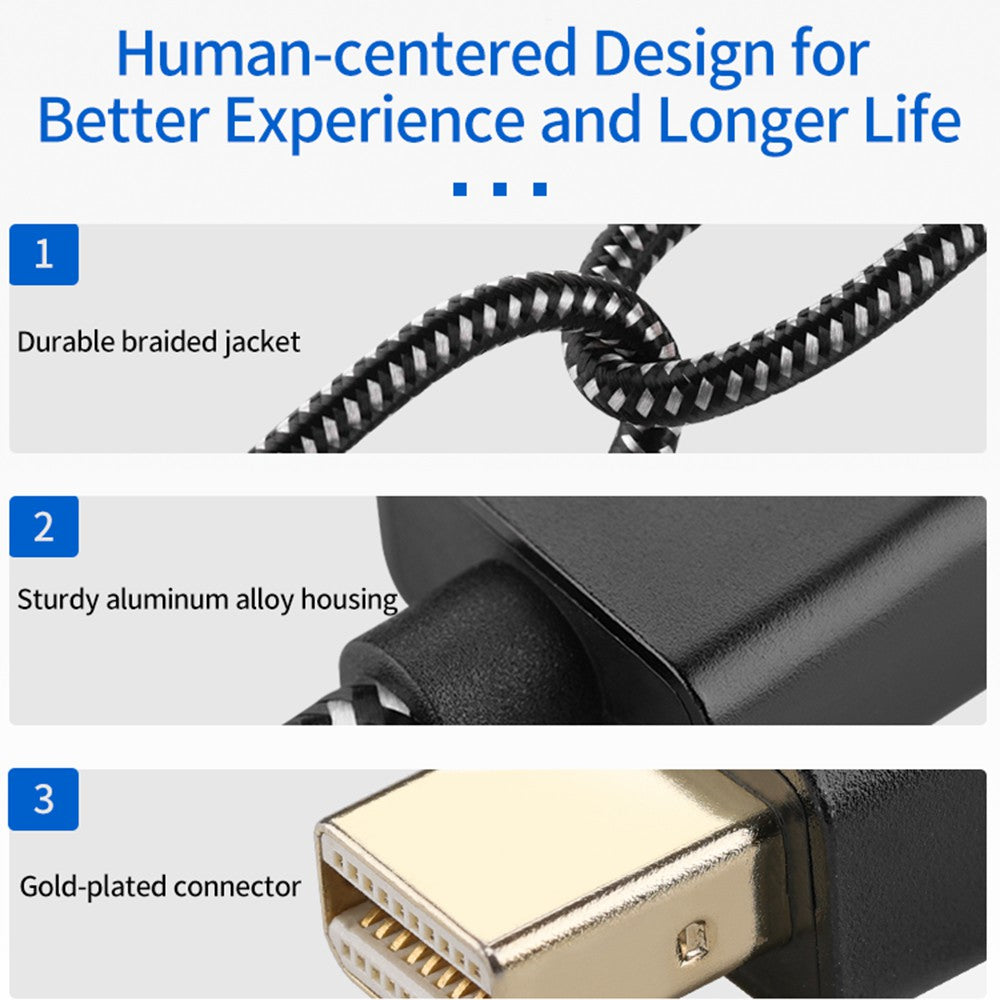 4K 60Hz Mini DisplayPort Male to HDMI Female Adapter Cable Braided Gold-plated Connector Cord (0.2m)