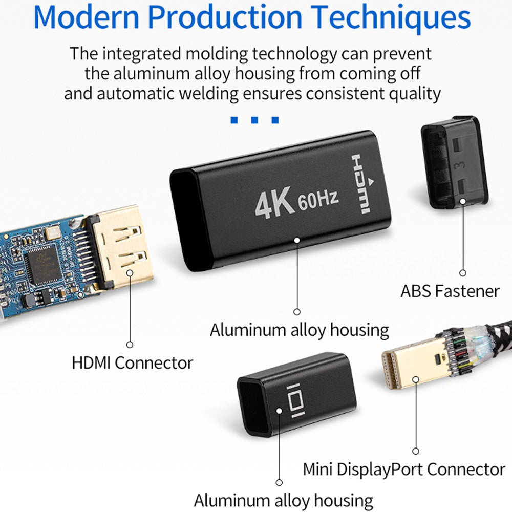 4K 60Hz Mini DisplayPort Male to HDMI Female Adapter Cable Braided Gold-plated Connector Cord (0.2m)