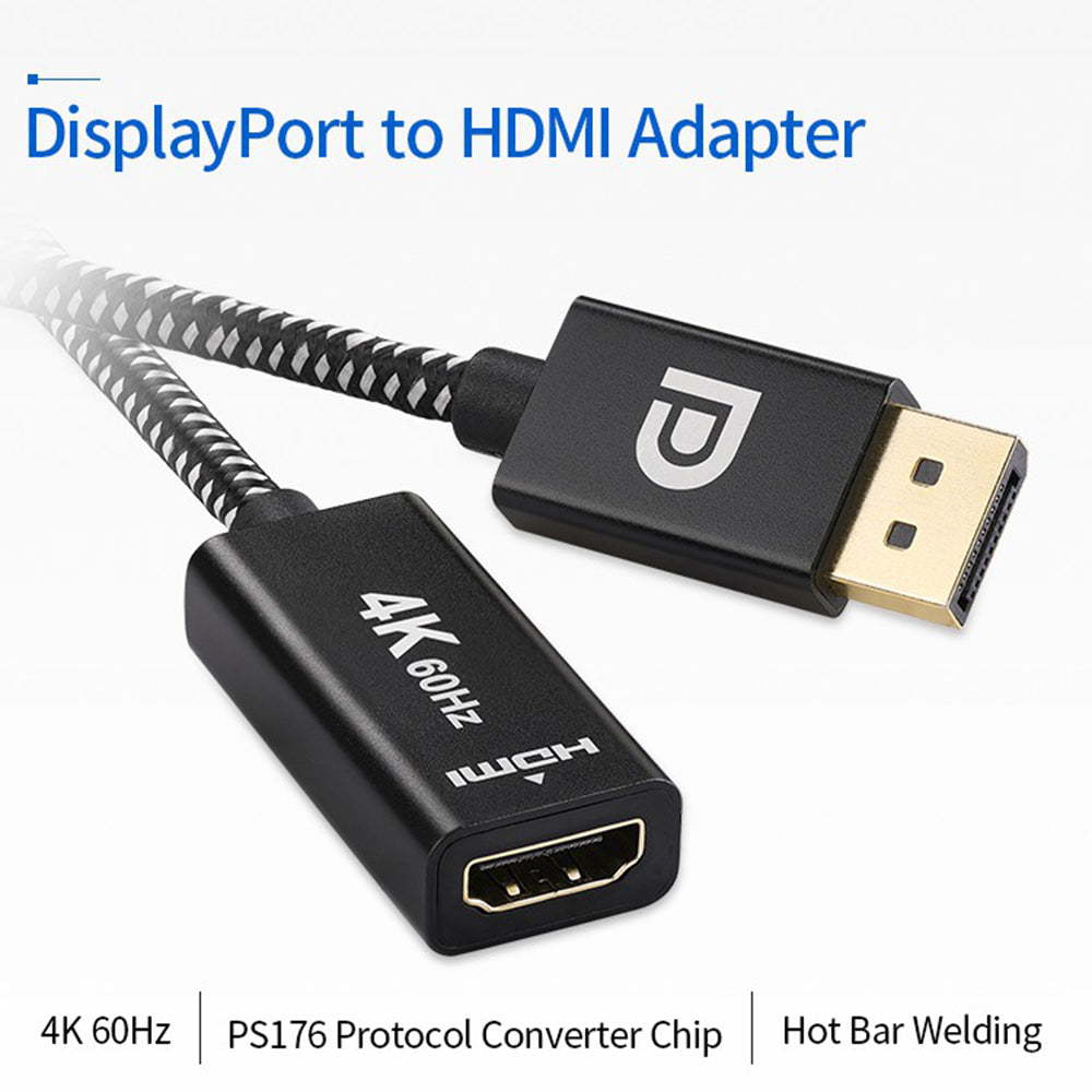 4K 60Hz DisplayPort 1.2 Male to HDMI Female Adapter Cable Gold-plated Converter Cord (0.2m)