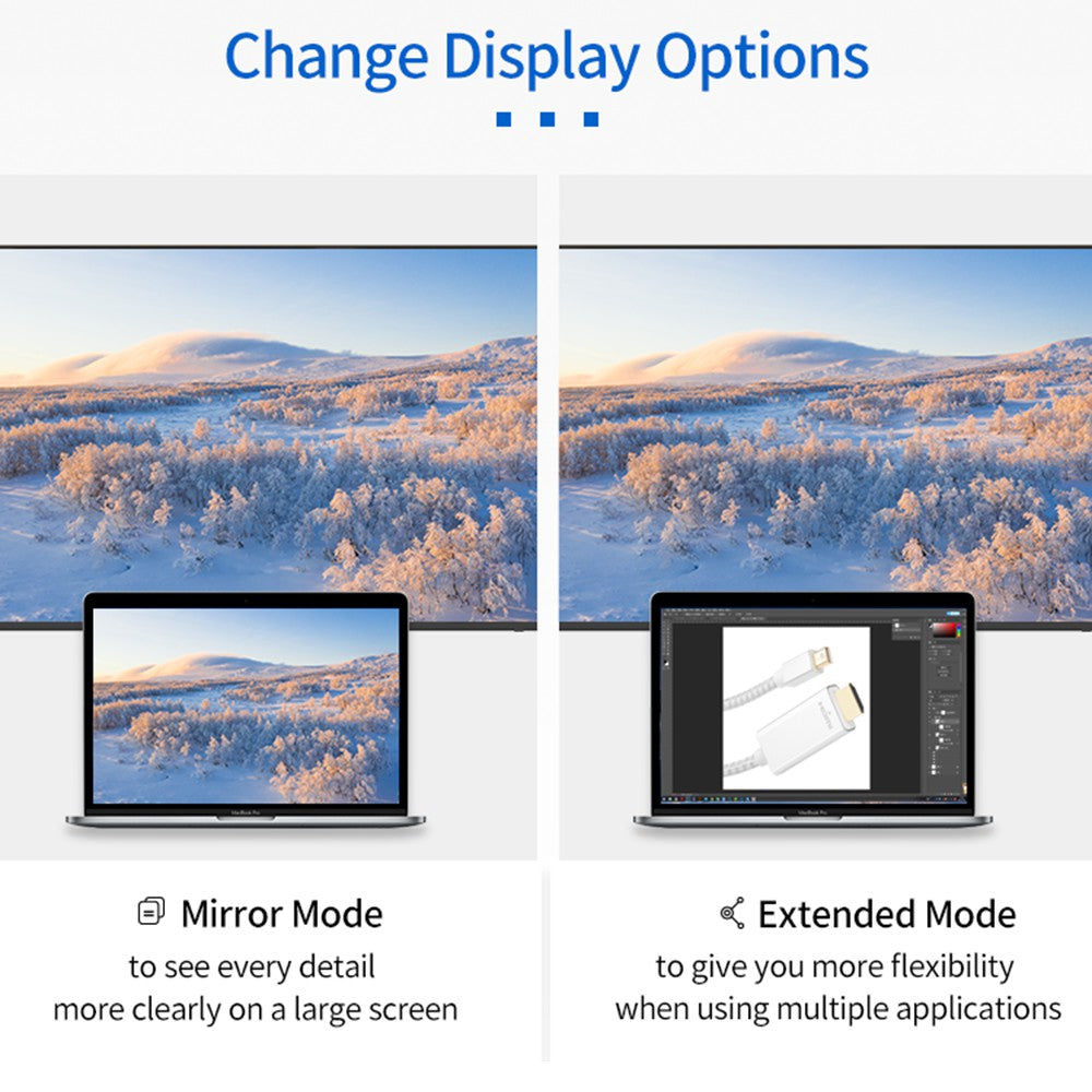 Mini DisplayPort to HDMI Data Sync Cable Compatible with Thunderbolt Braided Cord Gold-plated Connector Adapter Cable Support 1080P@60HZ (2m) - Silver