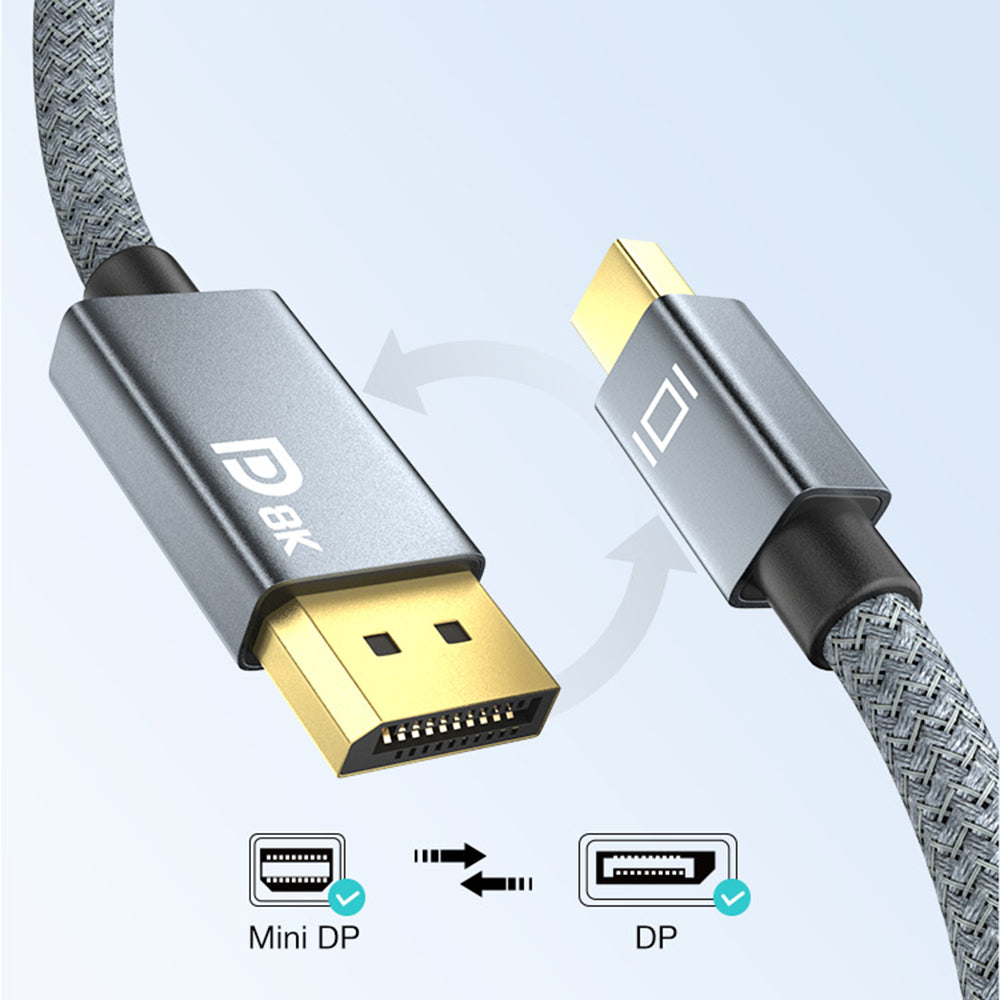 Mini DP to DP Braided Cable Thunderbolt 2 Port Mini DP 8K HD Converter Cable Data Sync Cord (2m)