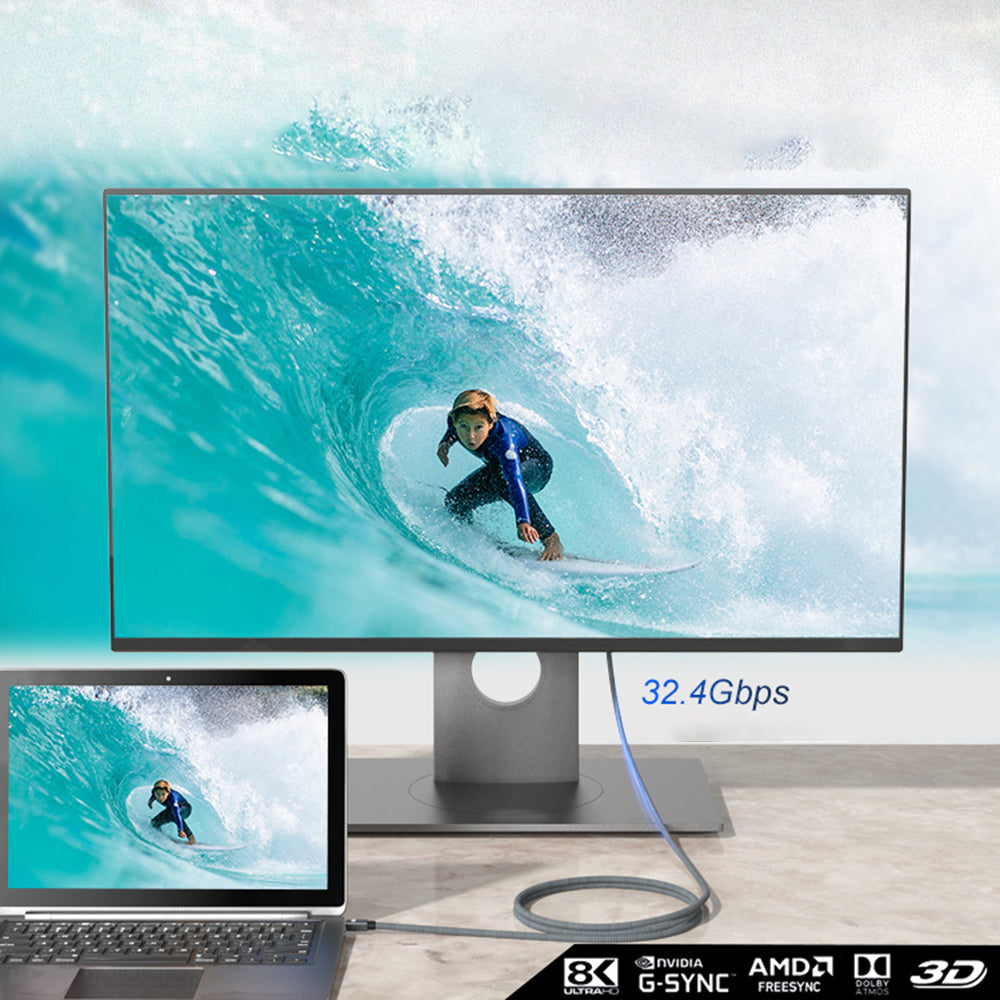 Mini DP to DP Braided Cable Thunderbolt 2 Port Mini DP 8K HD Converter Cable Data Sync Cord (2m)