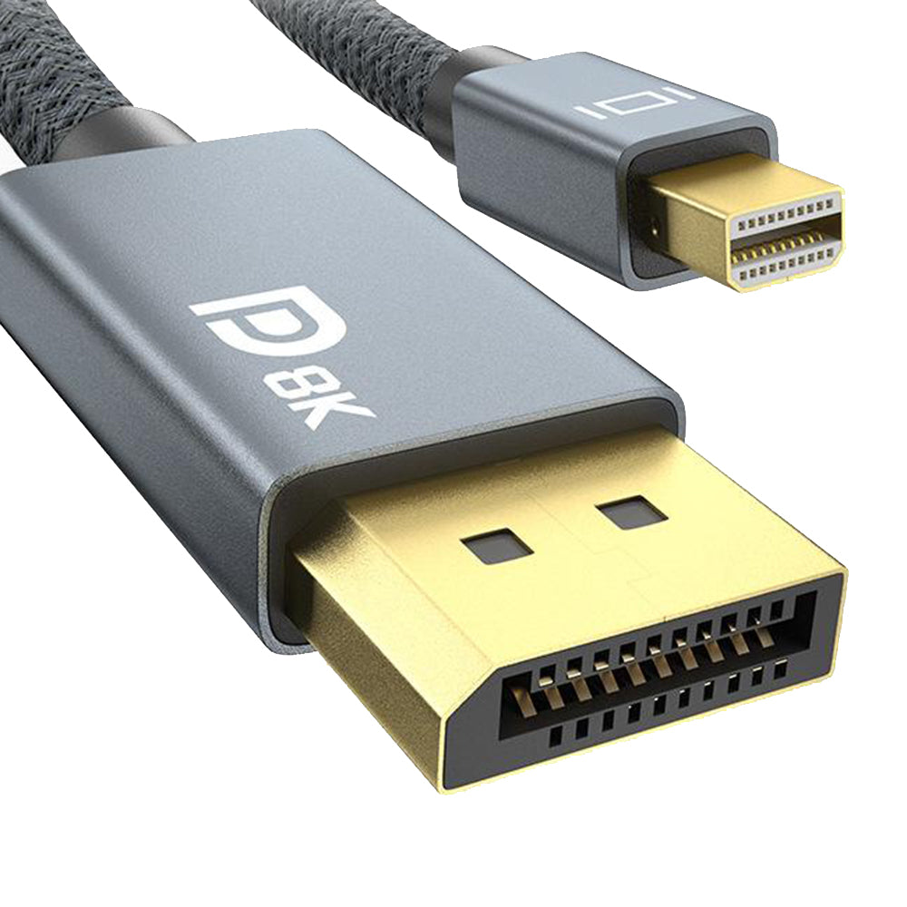 Mini DP to DP Braided Cable Thunderbolt 2 Port Mini DP 8K HD Converter Cable Data Sync Cord (2m)