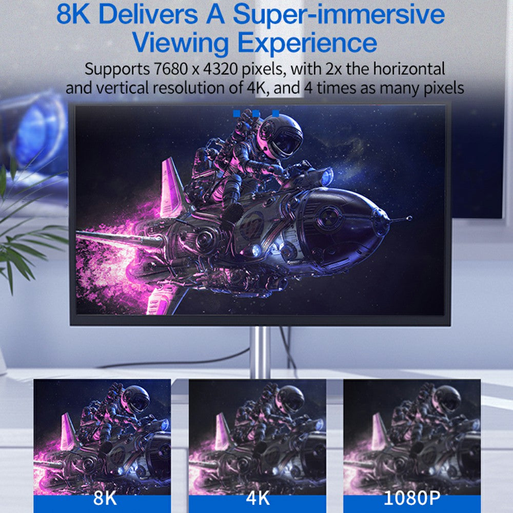 DisplayPort 1.4 to HDMI 2.1 Braided Cable Unidirectional DP to HDMI 8K 30Hz Adapter Cable Data Sync Transfer Cord (2m)