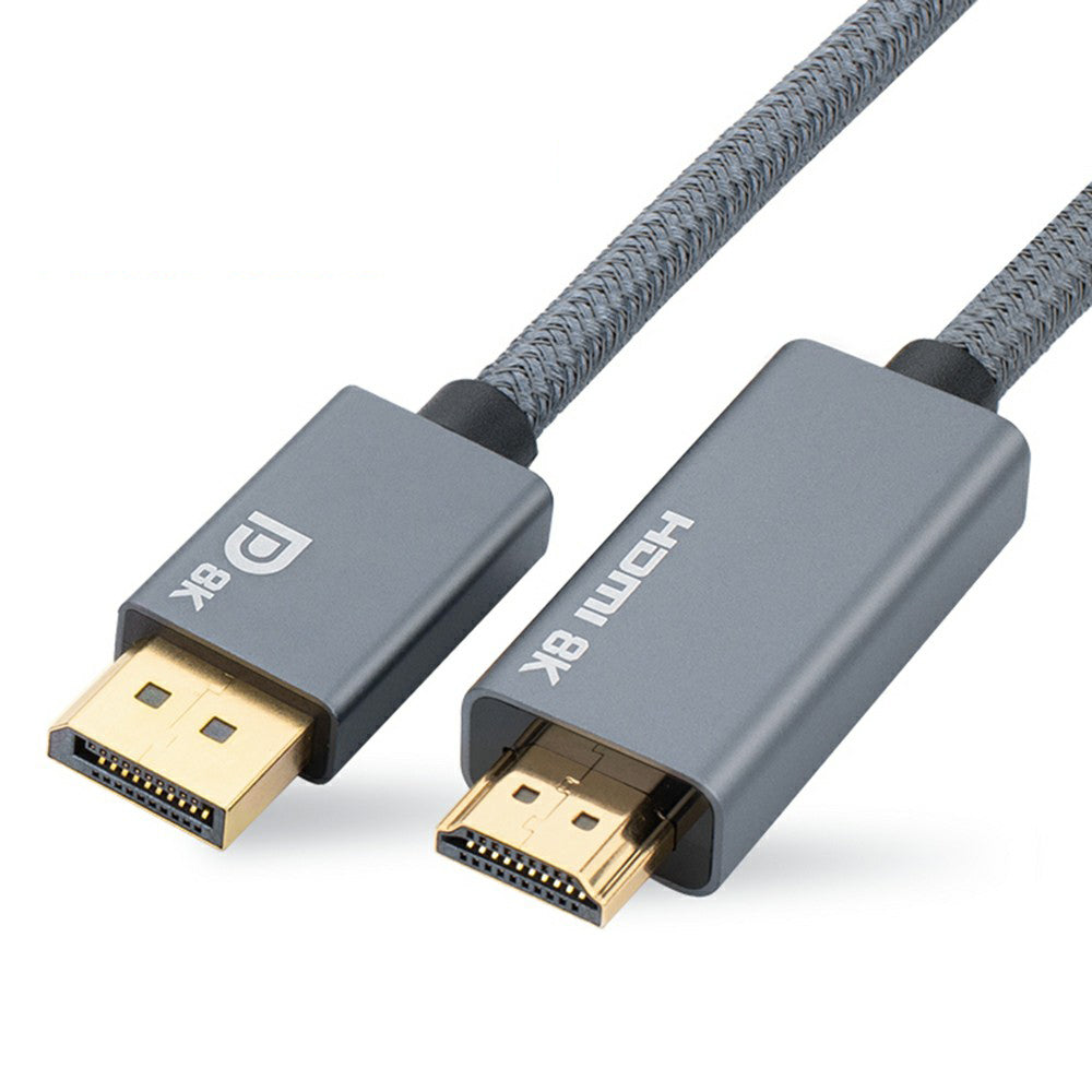 Braided DisplayPort 1.4 to HDMI 2.1 Cable Unidirectional DP to HDMI 8K 30Hz Data Sync Transfer Cord (3m)
