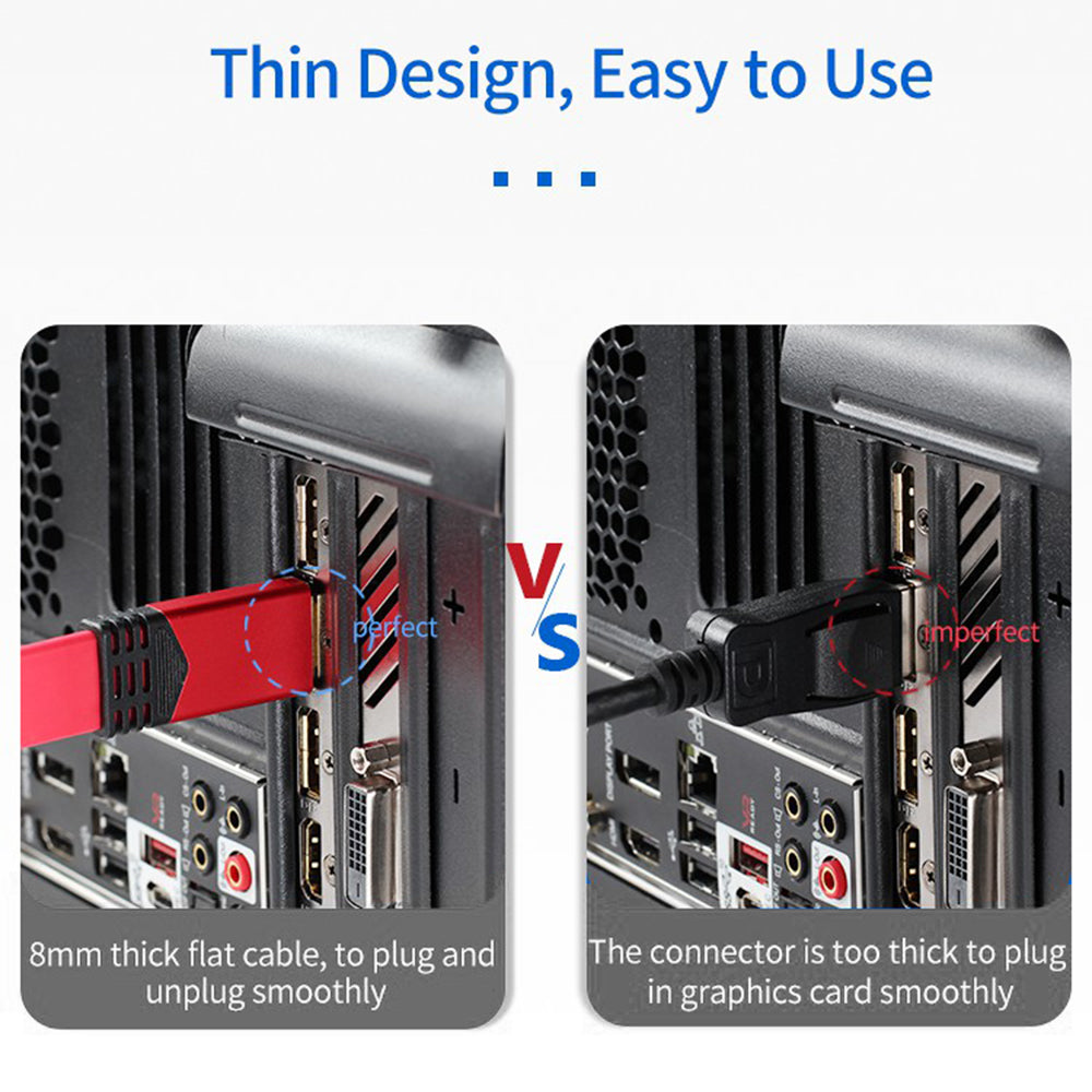 2m 4K/60Hz 2K/144Hz Computer Display DP 1.2 Displayport Male to Male Flat Cable