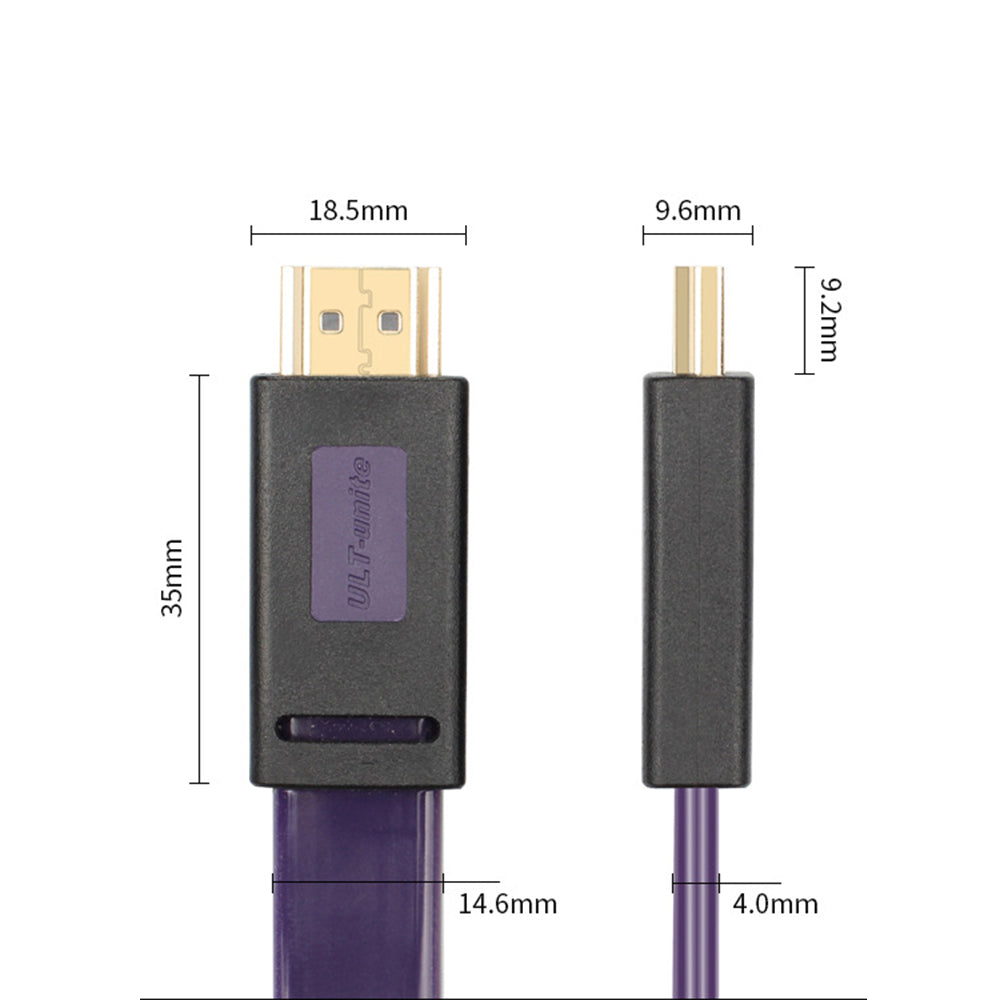 ULT-UNITE 2m HDMI 1.4 Flat Cable 10.2Gbps 4K 30Hz HDCP Compatible Cord for TV Projector Monitor - Black