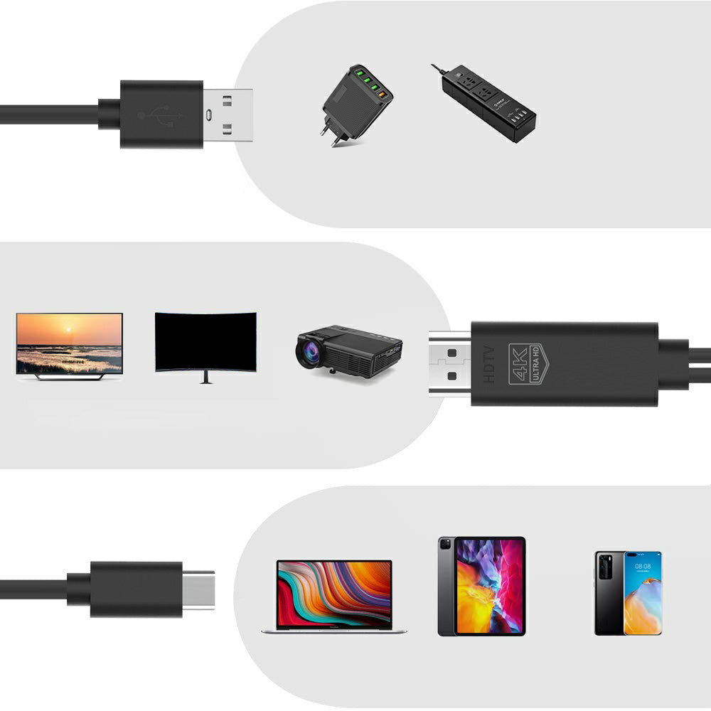 UC505 USB 3.1 Type-C to HDMI 4K HD Video Conversion Cable with USB Power Cable