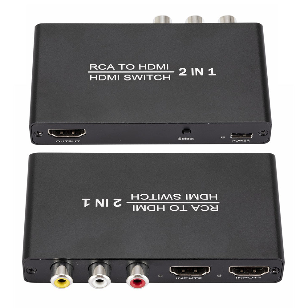 RCA to HDMI Converter 1 RCA + 2 HDMI Switcher Adapter Support 4K/30hz Video