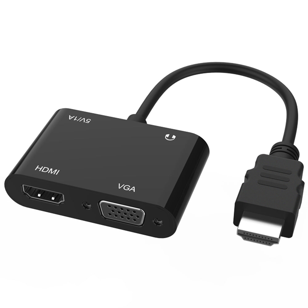 2 in 1 HDTV Adapter HDMI to HDMI+VGA Adapter Cable Portable HDMI Converter with 3.5mm Audio Port