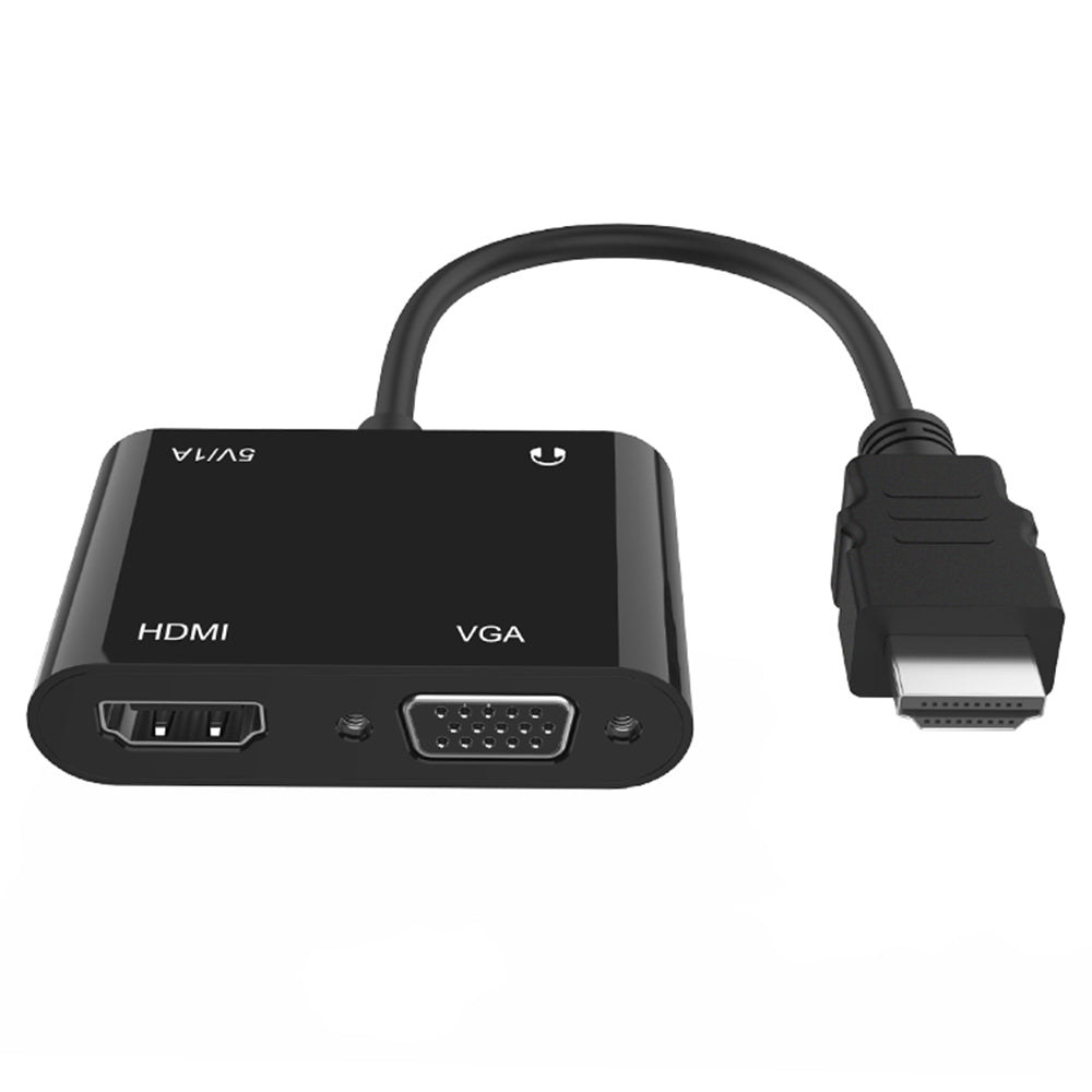2 in 1 HDTV Adapter HDMI to HDMI+VGA Adapter Cable Portable HDMI Converter with 3.5mm Audio Port