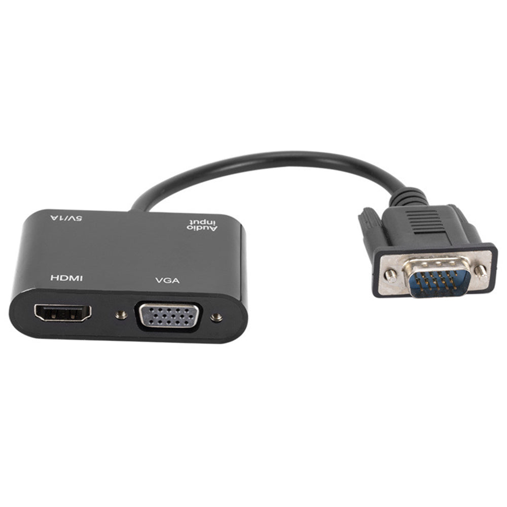5138 VGA to HDMI+VGA Converter Portable Data Transmission Adapter Cable Support Audio/Video Sync