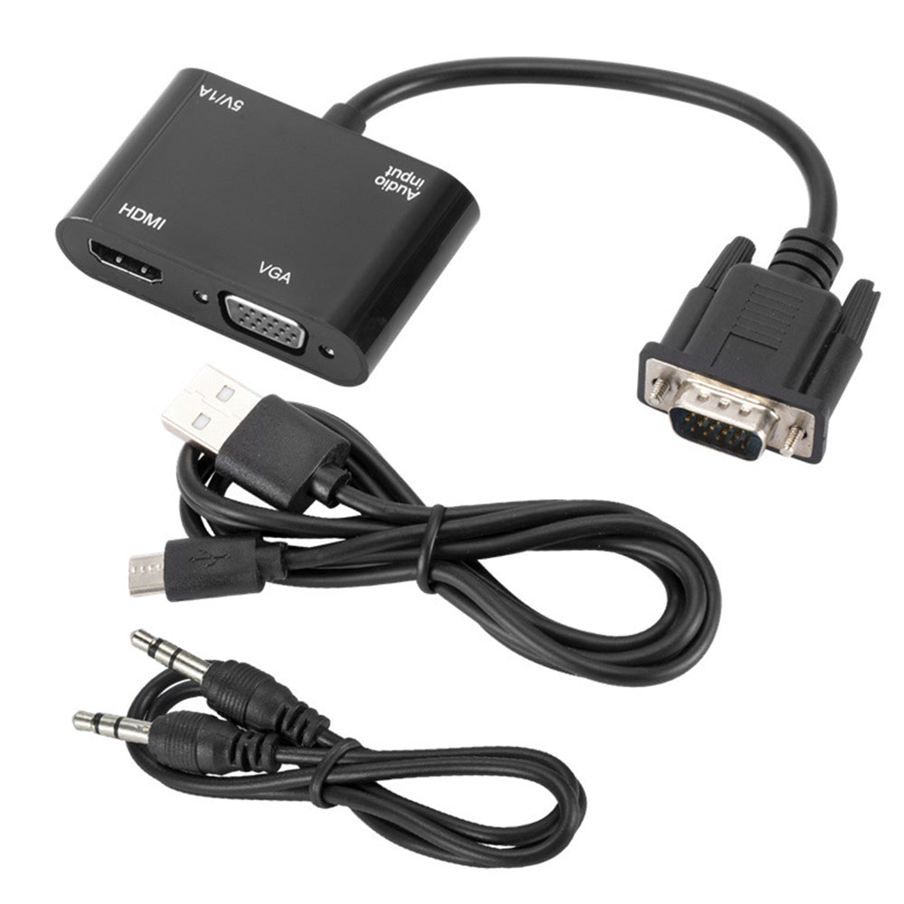 5138 VGA to HDMI+VGA Converter Portable Data Transmission Adapter Cable Support Audio/Video Sync