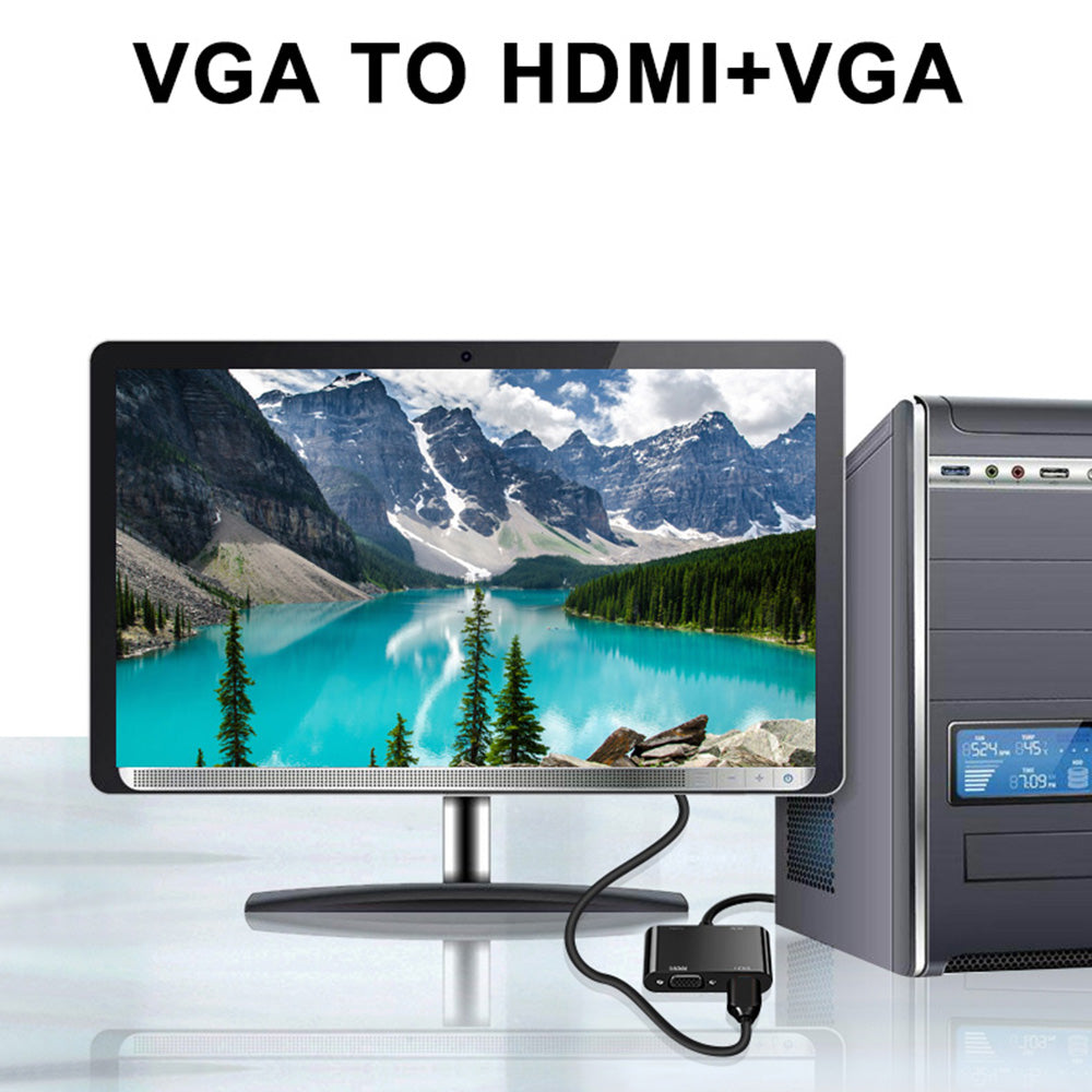 5138 VGA to HDMI+VGA Converter Portable Data Transmission Adapter Cable Support Audio/Video Sync