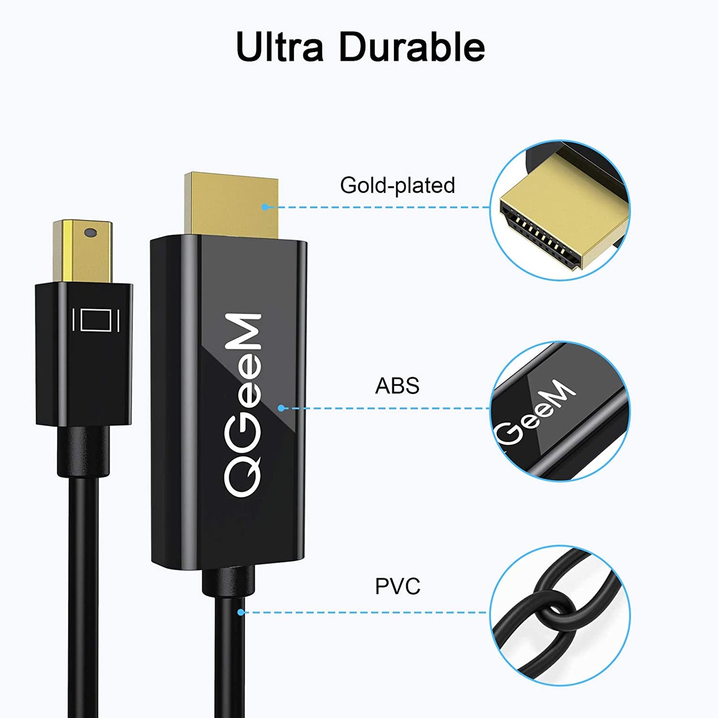 Uniqkart QG-HD23 Mini DP Male to HDMI Male Adapter Mini DisplayPort to HDMI Converter Cable for Computer TV Projector