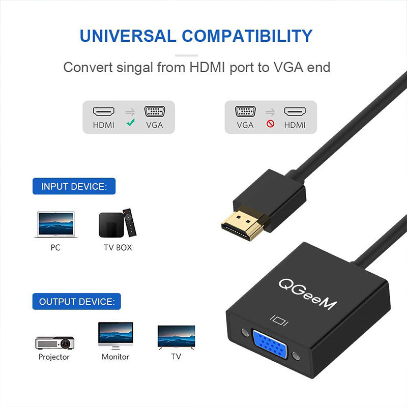 QGEEM QG-HD04 HDMI Male to VGA Female 1080P HD Adapter for TV Monitor Projector