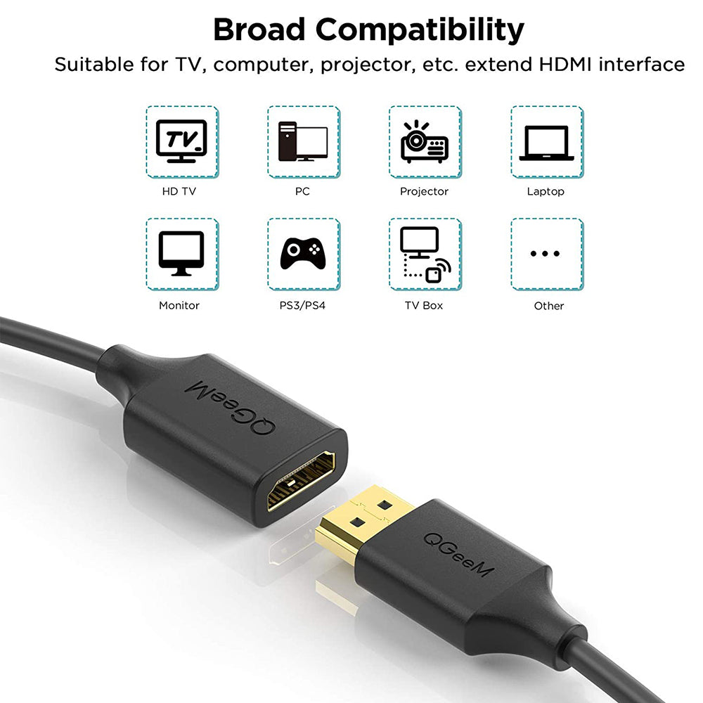 QGEEM QG-HD19-1 1m Resolution HD Video Extension Cable 4K Resolution HD Video Extender Male to Female Cord Compatible for PS4 Roku Fire TV Stick Blu-ray Video