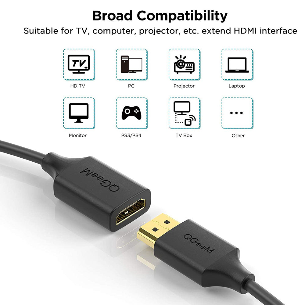 QGEEM QG-HD19-18 1.8m Male to Female Resolution HD Video Extension Cable 4K Extender Cord Adapter Connector (HDCP 2.2) for TV Box Projector Laptop Computer