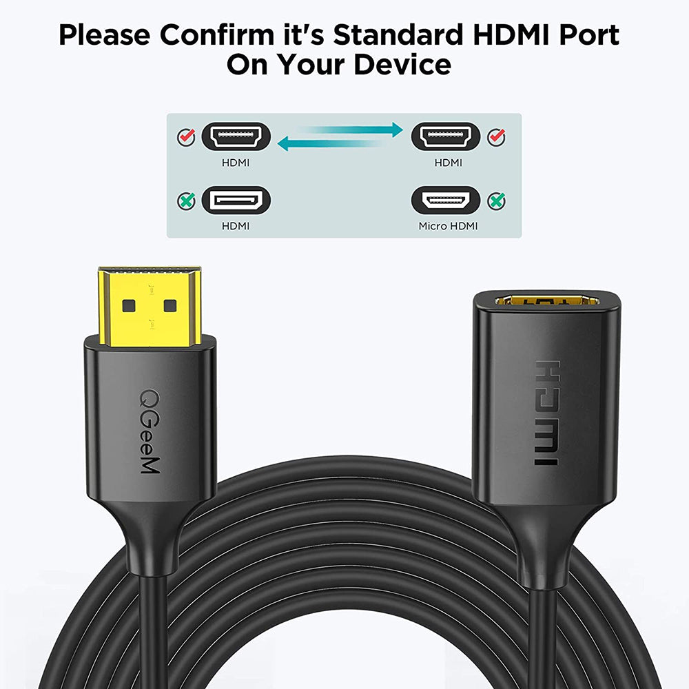 QGEEM QG-HD19-18 1.8m Male to Female Resolution HD Video Extension Cable 4K Extender Cord Adapter Connector (HDCP 2.2) for TV Box Projector Laptop Computer