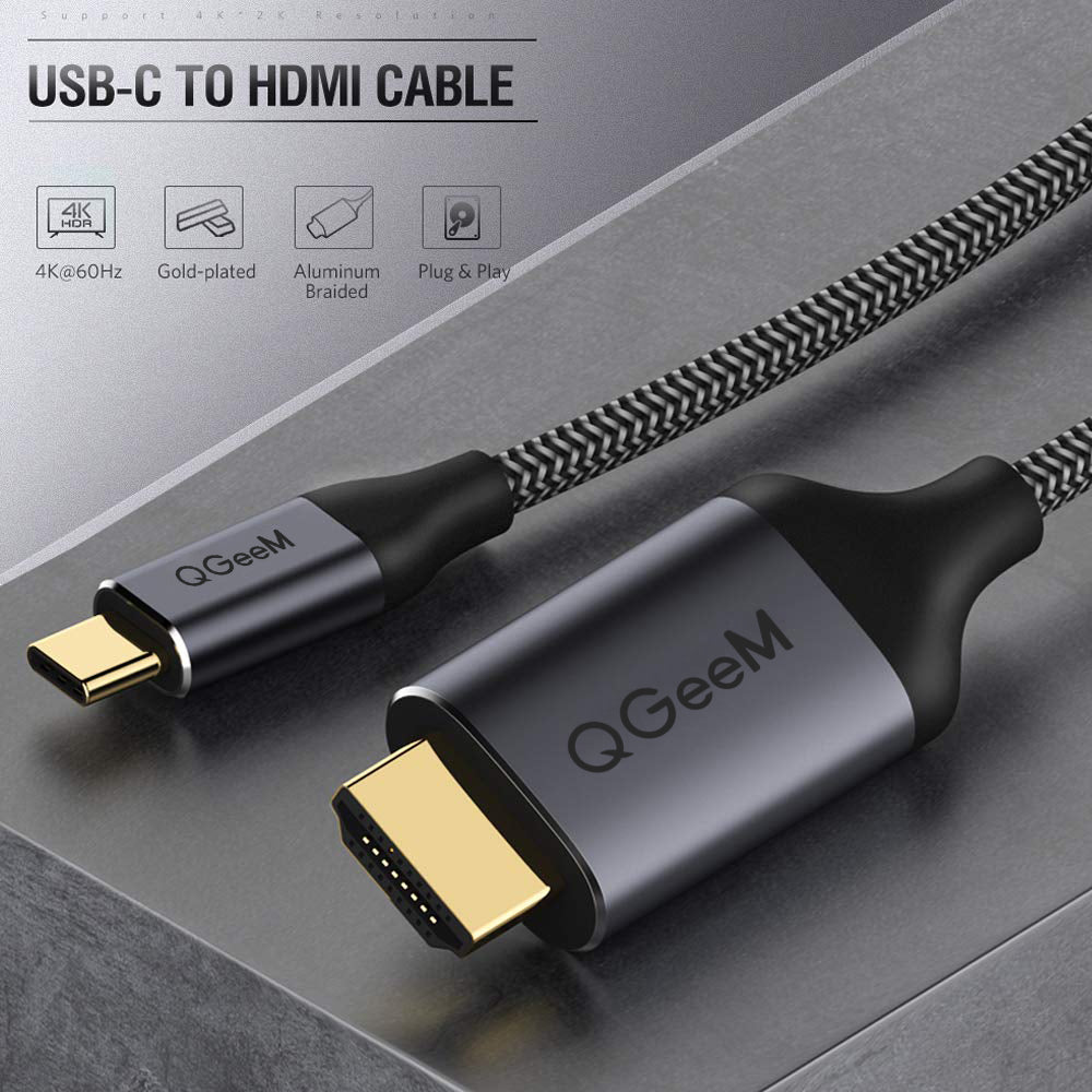 Uniqkart QG-UA09 3m Type-C to HDMI 4K/60Hz HD Video Adapter Cable Connect Phone Laptop to TV Monitor