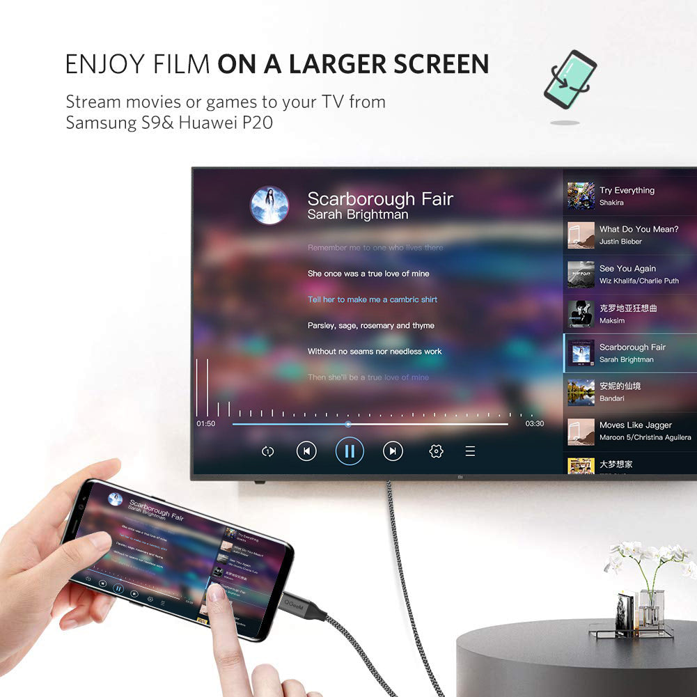 Uniqkart QG-UA09 3m Type-C to HDMI 4K/60Hz HD Video Adapter Cable Connect Phone Laptop to TV Monitor