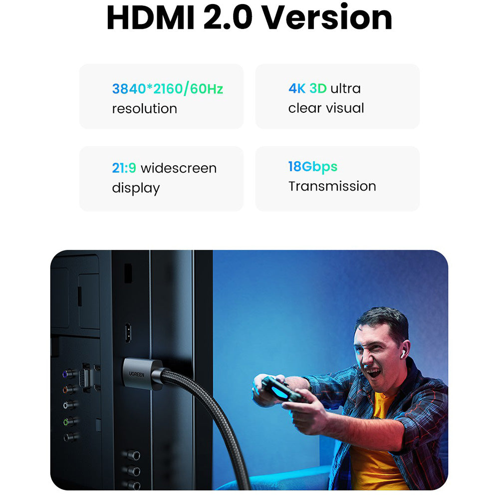 Uniqkart 40101 2m HDMI 2.0 Cable 4K/60Hz HDMI Male to HDMI Male Nylon Braided Adapter Cord for RTX 3080 PS4 Xbox HDMI Cable with Gold Plated Conector
