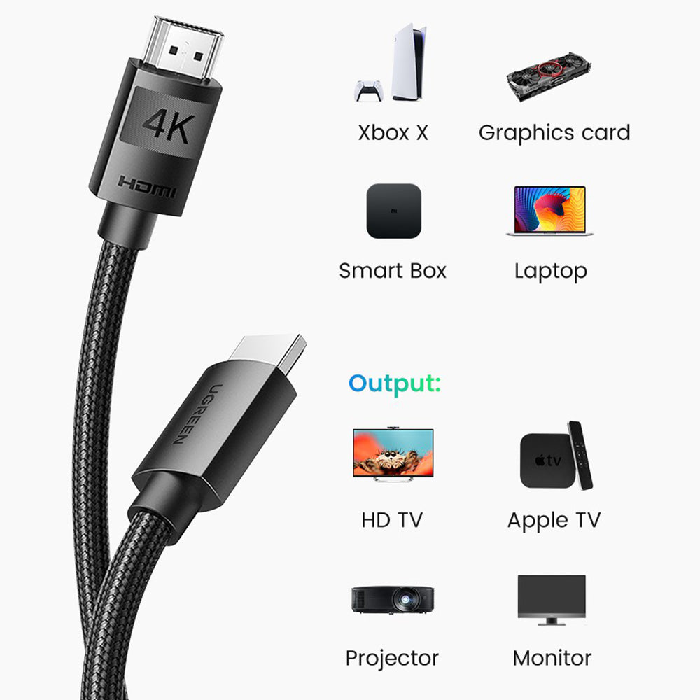 Uniqkart 40101 2m HDMI 2.0 Cable 4K/60Hz HDMI Male to HDMI Male Nylon Braided Adapter Cord for RTX 3080 PS4 Xbox HDMI Cable with Gold Plated Conector