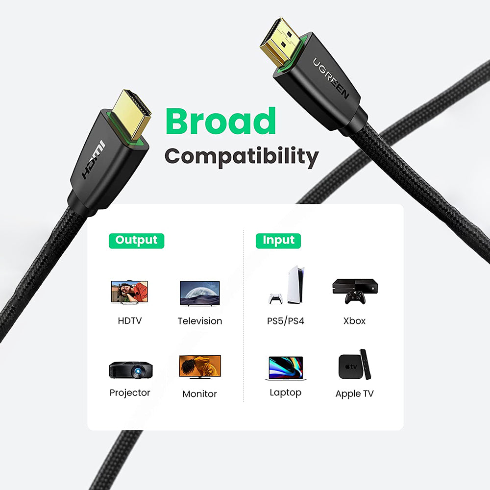 Uniqkart 40408 1m Super-Speed 18Gbps HDMI Cable Braided 4K/60Hz HDMI Male to Male Cord for UHD/TV Monitor/Computer/Xbox 360/PS5/PS4