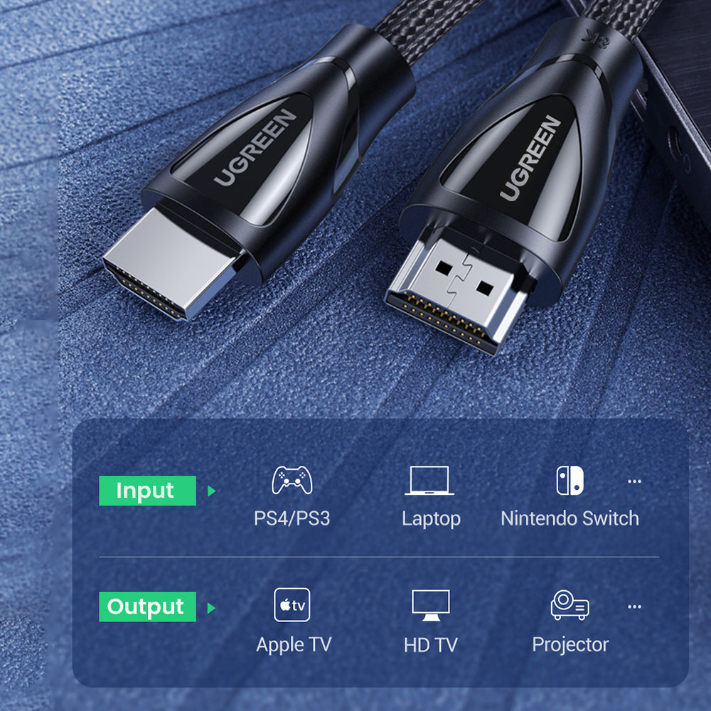 Uniqkart 80401 1m 8K HDMI 2.1 Male to Male Braided Cable 48Gbps Super High Speed UHD TV Video Cord for MacBook Pro 2021/Xbox 360/PS5/Blu-ray Player