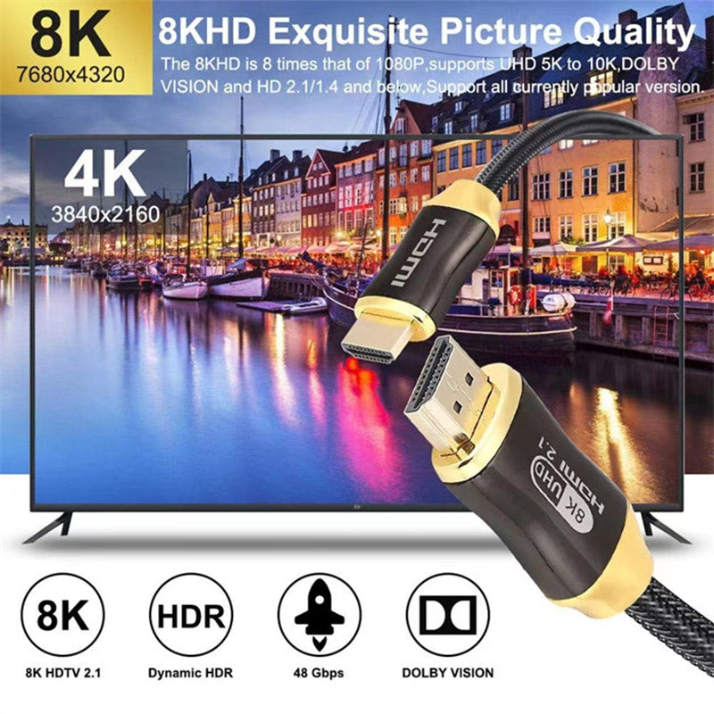 1.5m 8K / 60Hz 4K / 120Hz HDMI 2.1 Cable 28AWG HD Cord for PS5 XBox TV Computer Projector - Matte Black