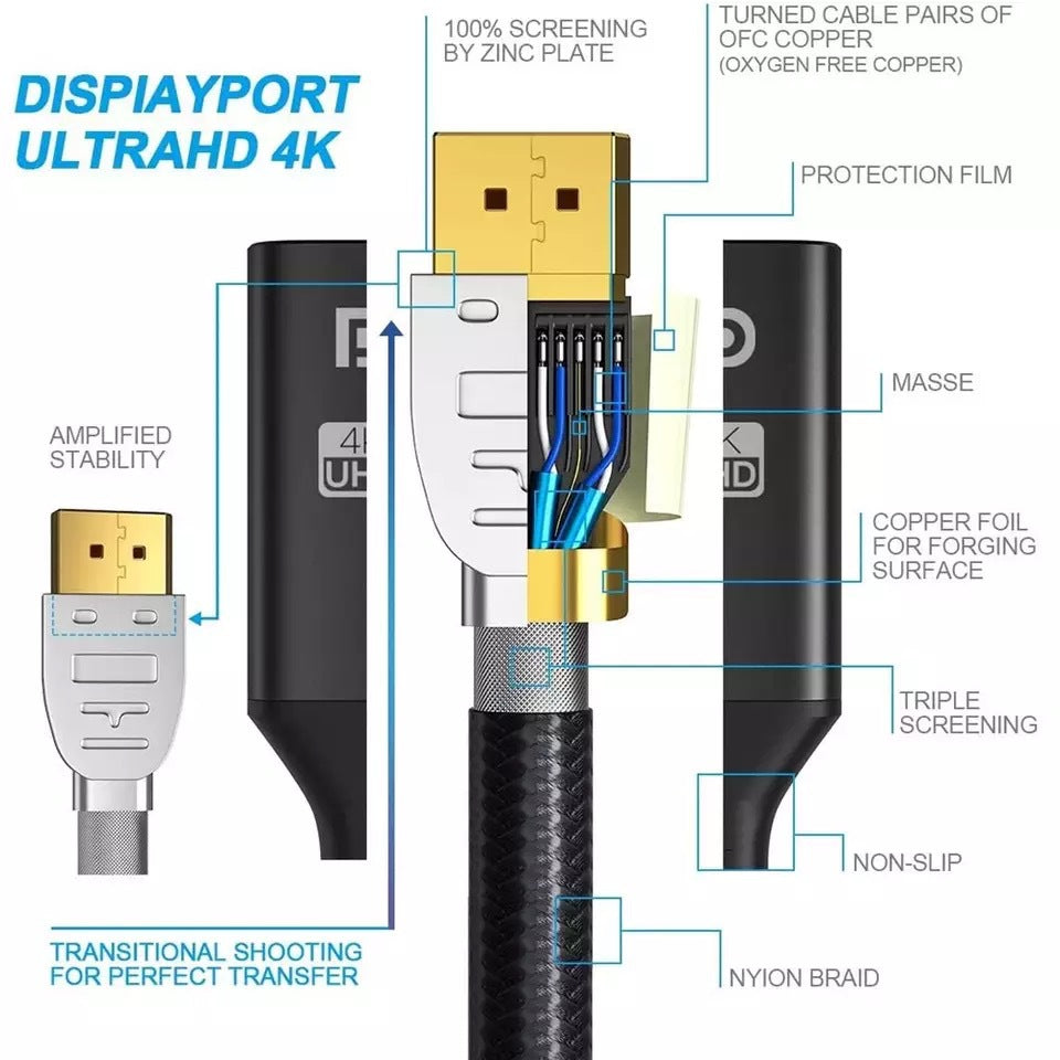 3m DisplayPort DP 1.2 to HDMI Cable Plug and Play Converter Cord for TV / Monitor / Projector, Black
