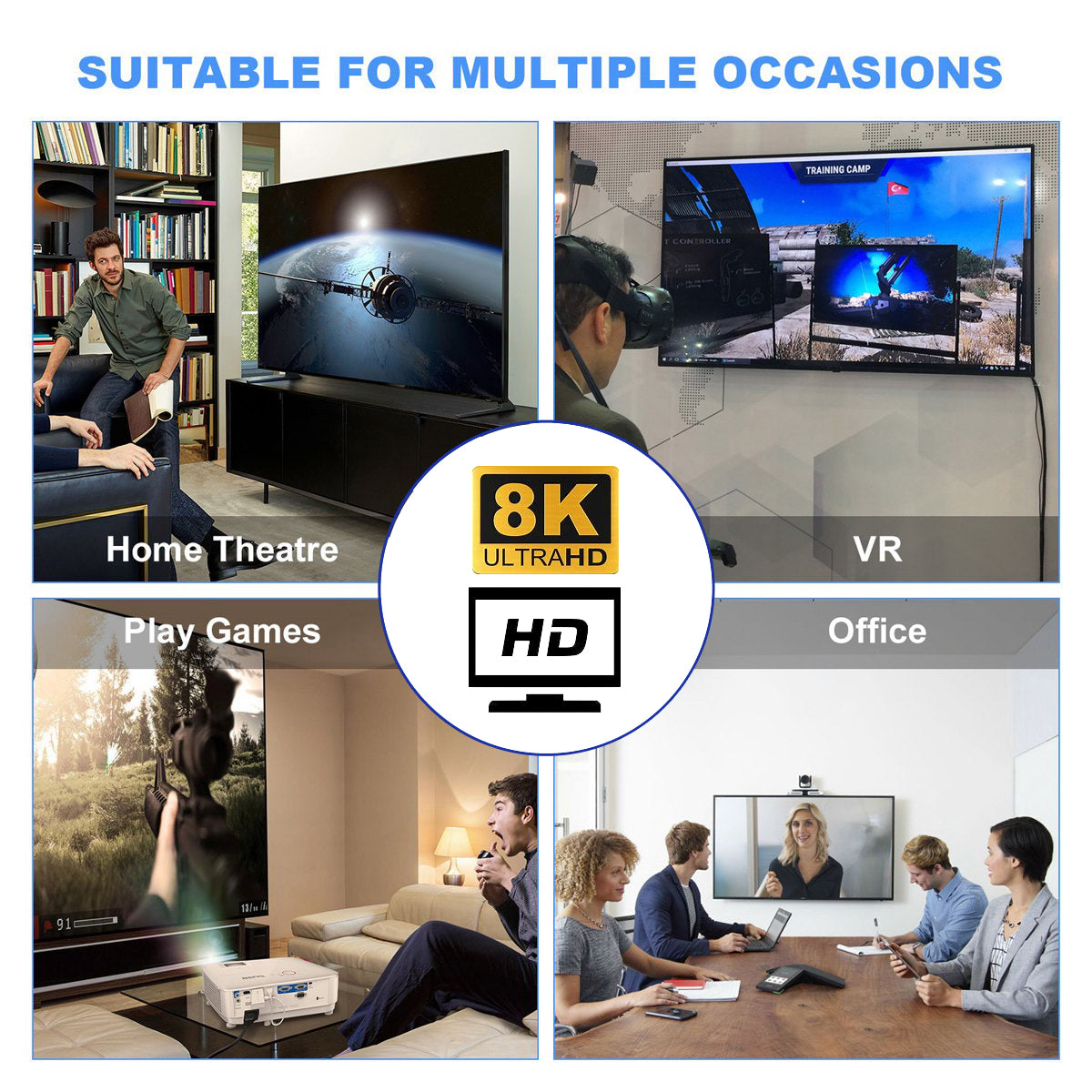 HD-011-A8K02 8K 60Hz Video Output HDMI Convertor Gold-Plated Design HDMI Male to HDMI 2.1 Female Adapter for TV Projector Laptop Computer