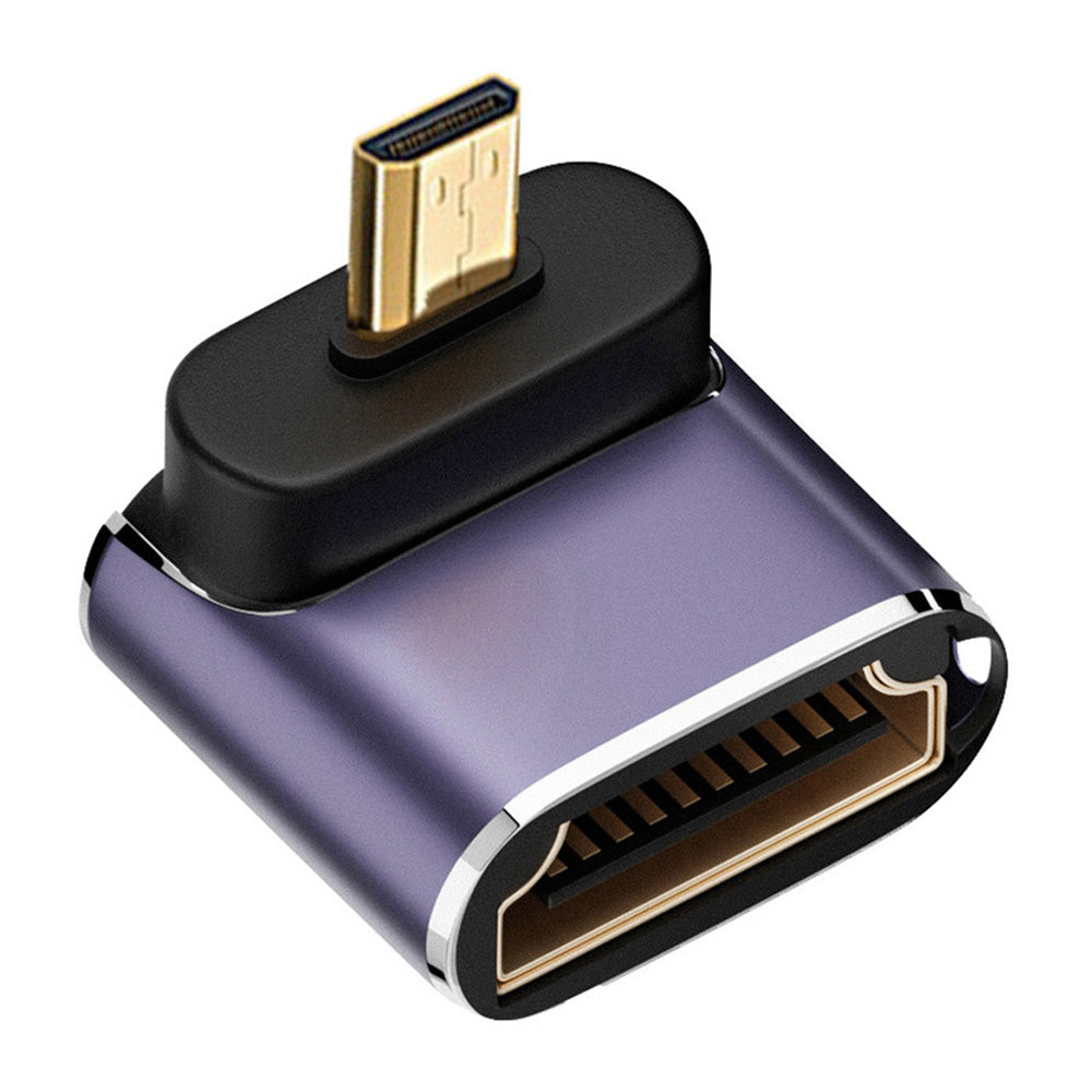HD-023-D8K05 Micro HDMI Male to HDMI 2.1 Female Adapter Compatible with Laptop Computer, 8K UHD Video HDTV Extension Converter with Angled Design