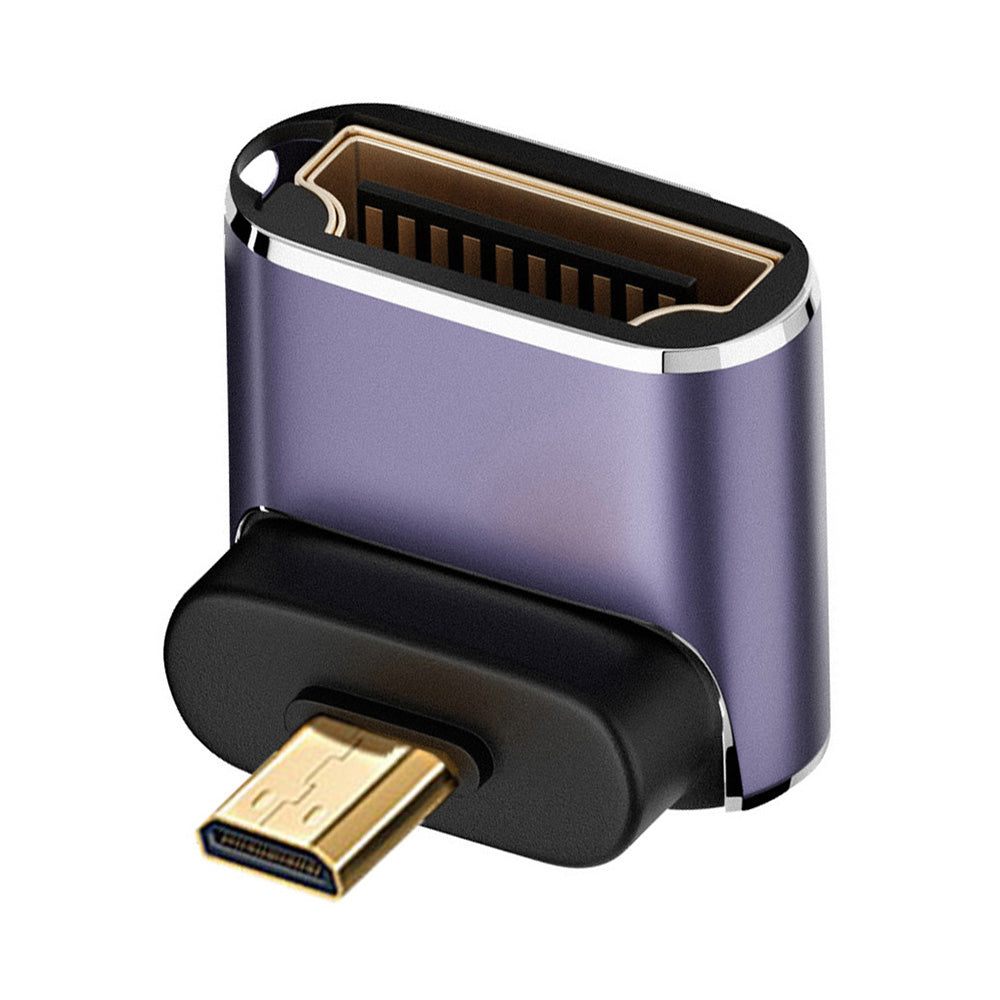 HD-023-D8K05 Micro HDMI Male to HDMI 2.1 Female Adapter Compatible with Laptop Computer, 8K UHD Video HDTV Extension Converter with Angled Design