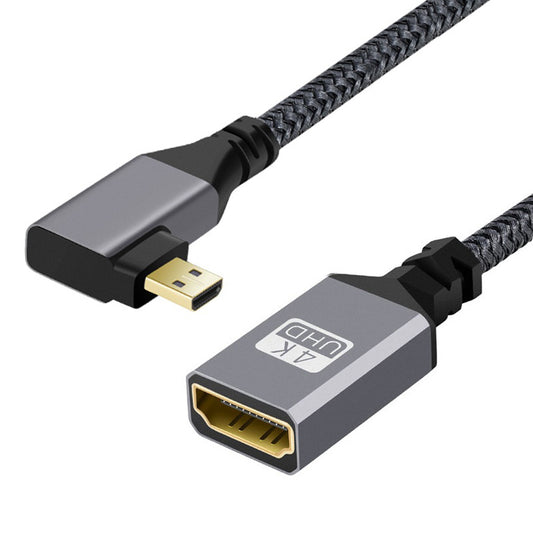 HD-012-LE 4K Ultra HD Micro HDMI 1.4 Male 90 Degree Angled to HDMI Female Extension Cable Metal Connector Braided Cord