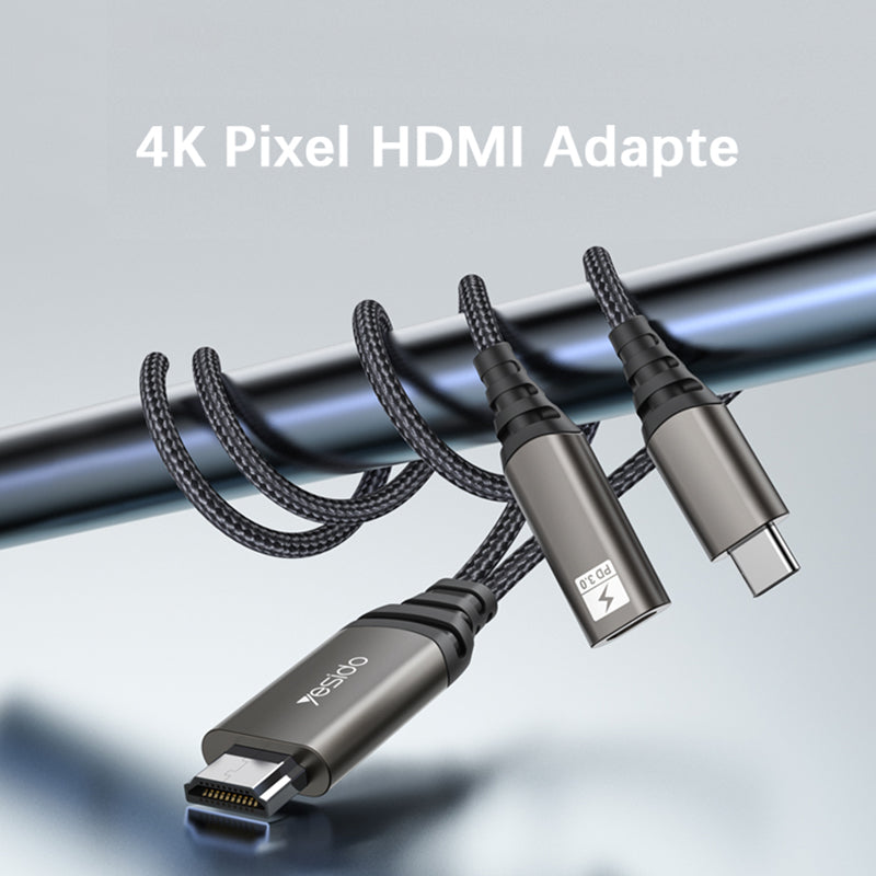 YESIDO HM07 1.8m 4K / 60Hz Type-C to HDMI HD Video Adapter Cable with PD Power Source Port